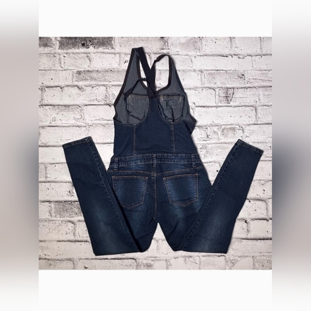 Bluenotes Denim Overalls Jumpsuit Zip Front Fitted Dark Wash - Size Small - Picture 11 of 12